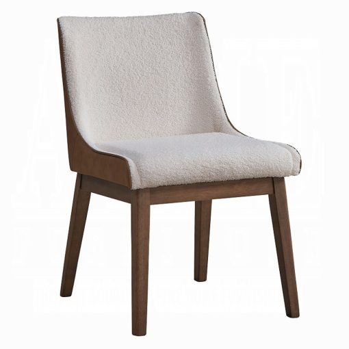 Acme Ginny White Boucle Brown Velvet & Walnut Side Chair - Set 2 - Image 2