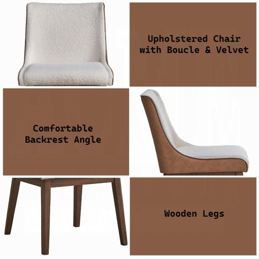 Acme Ginny White Boucle Brown Velvet & Walnut Side Chair - Set 2 - Image 10