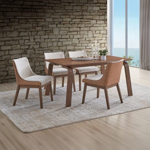 Acme Ginny White Boucle Brown Velvet & Walnut Side Chair - Set 2 - Image 8
