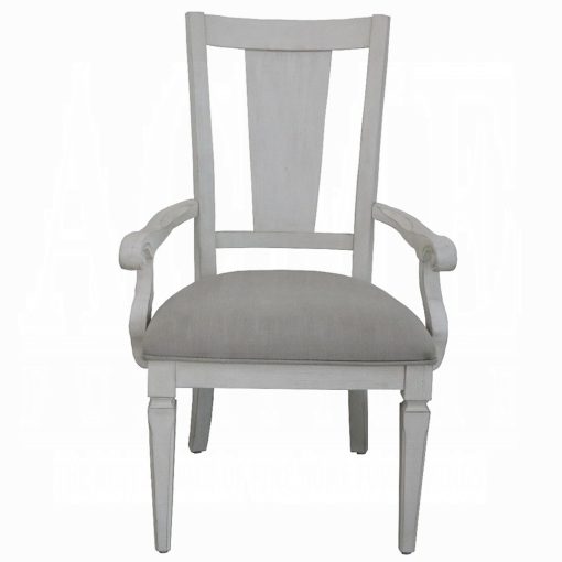 Acme Katia Light Gray Linen & Weathered White Arm Chair - Set of 2 - Image 3