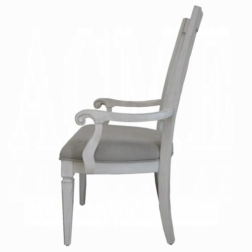 Acme Katia Light Gray Linen & Weathered White Arm Chair - Set of 2 - Image 4