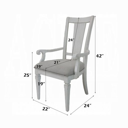 Acme Katia Light Gray Linen & Weathered White Arm Chair - Set of 2 - Image 6