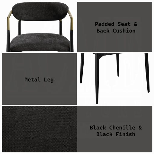 Acme Jaramillo Black Chenille & Black Arm Chair - Set of 2 - Image 7