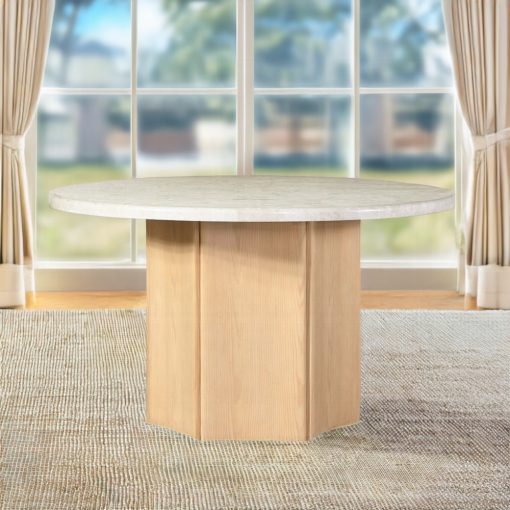 Acme Qwin Gray Fabric & Weathered Gray Oak Round Dining Table with Marble Top - Image 2