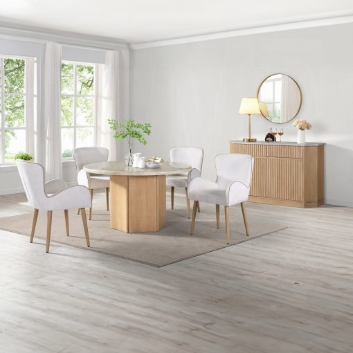 Acme Qwin Gray Fabric & Weathered Gray Oak Round Dining Table with Marble Top - Image 7