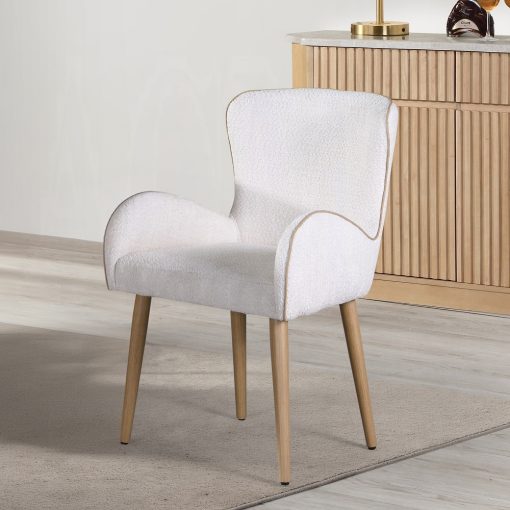 Acme Qwin Beige Boucle & Oak Side Chair - Set of 2