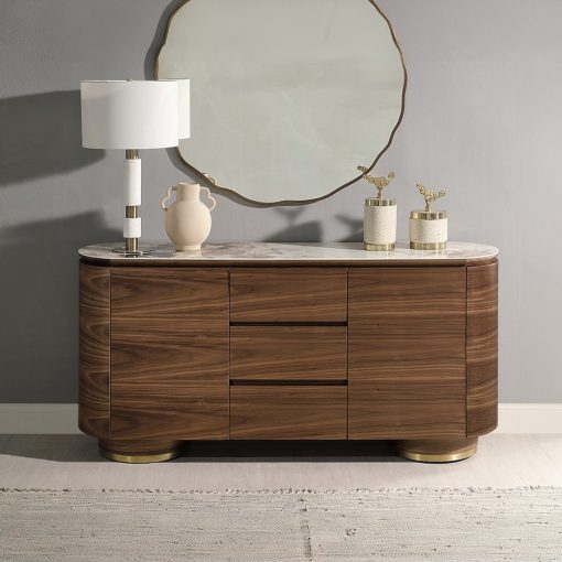 Acme Willene Ceramic Top & Walnut Server with Ceramic Top