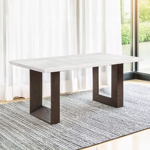 Acme Edwyn White Natural & Brown Dining Table with Marble Top