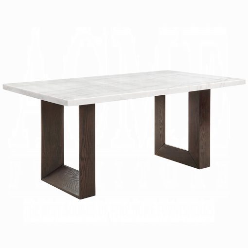 Acme Edwyn White Natural & Brown Dining Table with Marble Top - Image 4