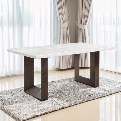 Acme Edwyn White Natural & Brown Dining Table with Marble Top - Image 2