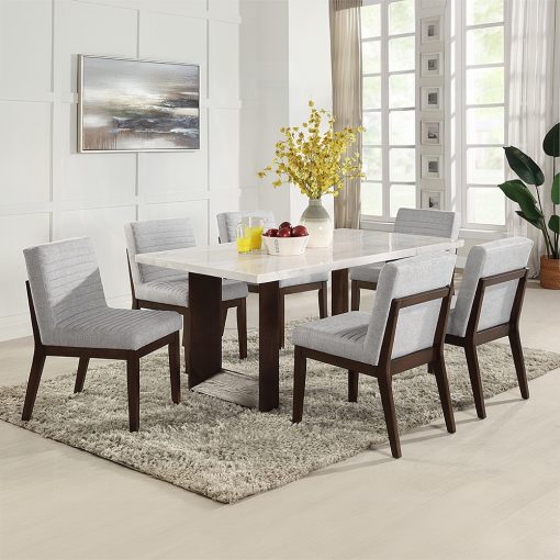 Acme Edwyn White Natural & Brown Dining Table with Marble Top - Image 3