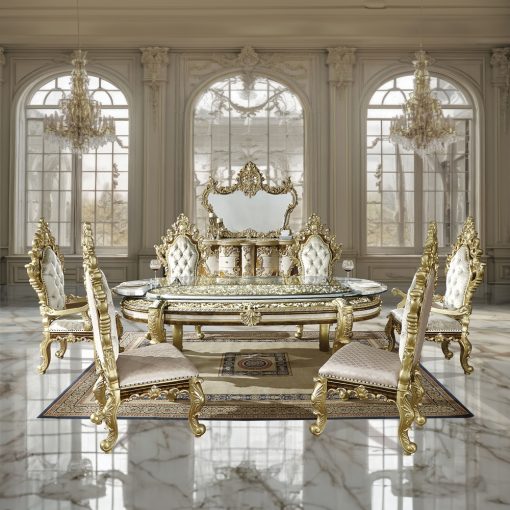 Acme Desiderius Antique Gold & Hand-Painted Brown Dining Table