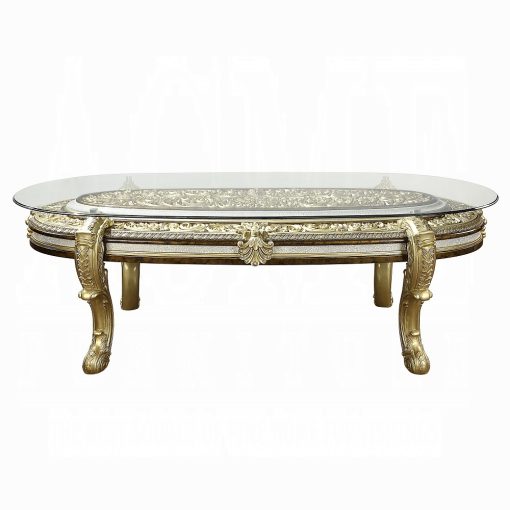 Acme Desiderius Antique Gold & Hand-Painted Brown Dining Table - Image 2