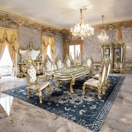 Acme Desiderius Antique Gold & Hand-Painted Brown Dining Table - Image 5