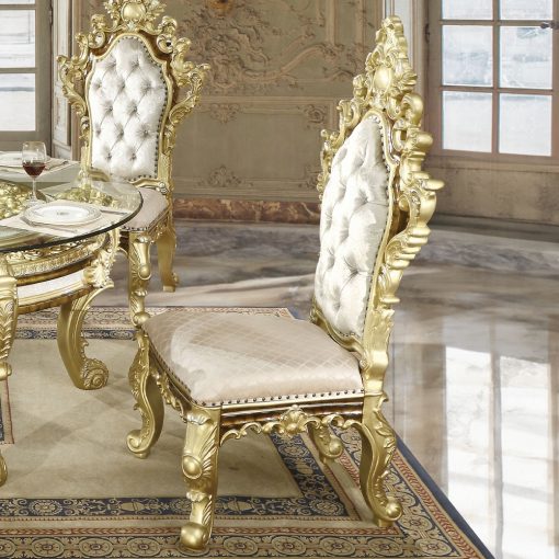 Acme Desiderius Antique Gold & Hand-Painted Brown Side Chair - Set of 2