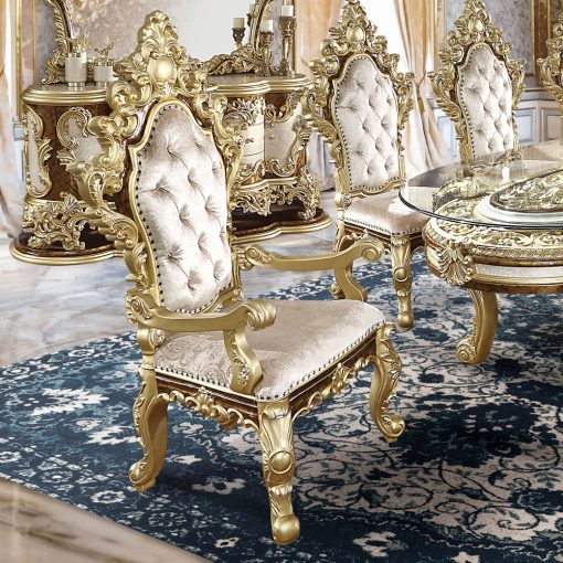 Acme Desiderius Antique Gold & Hand-Painted Brown Arm Chair - Set of 2