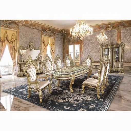 Acme Desiderius Antique Gold & Hand-Painted Brown Arm Chair - Set of 2 - Image 10