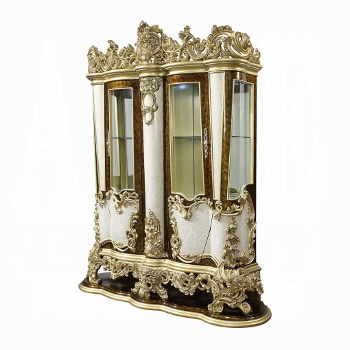 Acme Desiderius Antique Gold & Hand-Painted Brown Curio Cabinet - Image 2