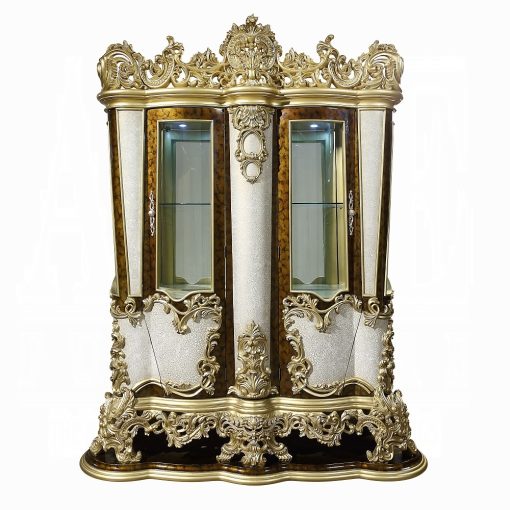 Acme Desiderius Antique Gold & Hand-Painted Brown Curio Cabinet - Image 3