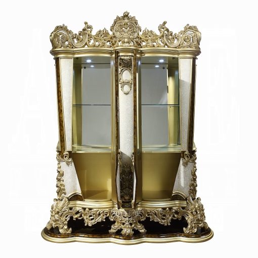 Acme Desiderius Antique Gold & Hand-Painted Brown Curio Cabinet - Image 4