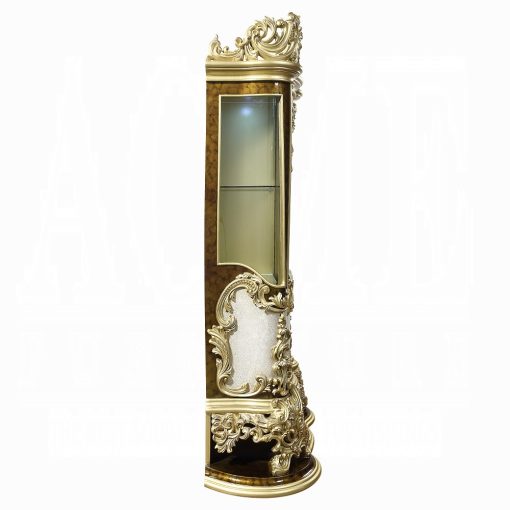 Acme Desiderius Antique Gold & Hand-Painted Brown Curio Cabinet - Image 5
