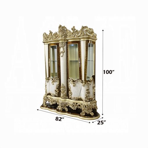 Acme Desiderius Antique Gold & Hand-Painted Brown Curio Cabinet - Image 7