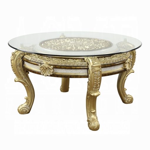 Acme Desiderius Antique Gold & Hand-Painted Brown Round Dining Table - Image 2