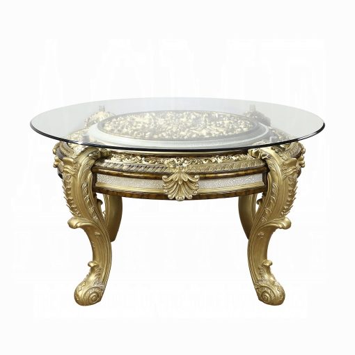 Acme Desiderius Antique Gold & Hand-Painted Brown Round Dining Table - Image 3