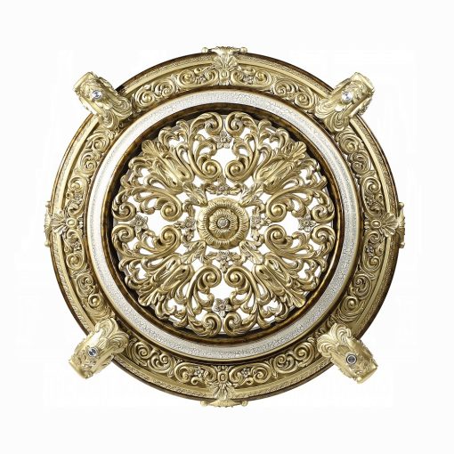 Acme Desiderius Antique Gold & Hand-Painted Brown Round Dining Table - Image 4
