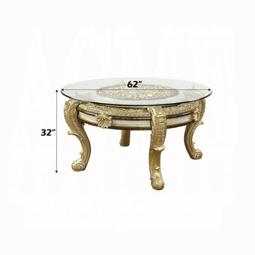 Acme Desiderius Antique Gold & Hand-Painted Brown Round Dining Table - Image 5