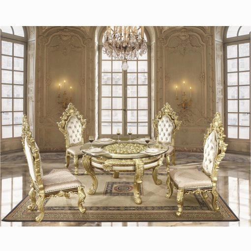 Acme Desiderius Antique Gold & Hand-Painted Brown Round Dining Table - Image 6