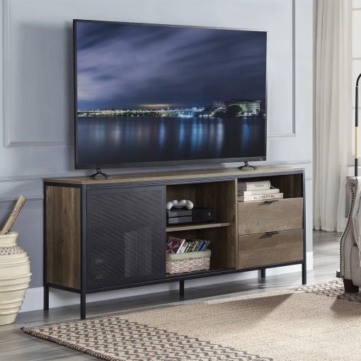 Acme Rustic Oak & Black Nantan TV Stand