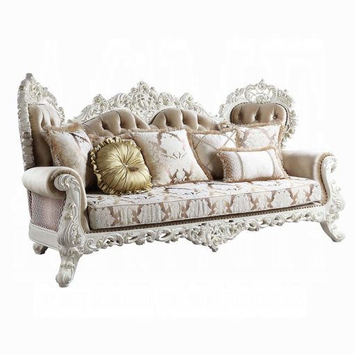Acme Vanaheim Fabric & Antique White Sofa with 7 Pillows - Image 2