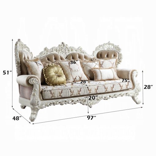 Acme Vanaheim Fabric & Antique White Sofa with 7 Pillows - Image 7