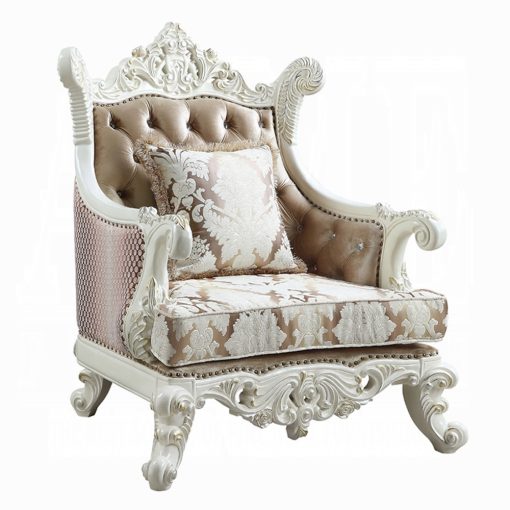 Acme Vanaheim Fabric & Antique White Chair with Pillow - Image 3