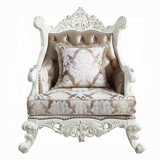 Acme Vanaheim Fabric & Antique White Chair with Pillow - Image 4