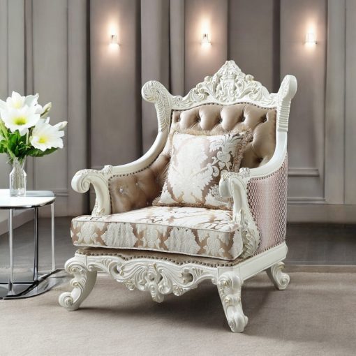 Acme Vanaheim Fabric & Antique White Chair with Pillow