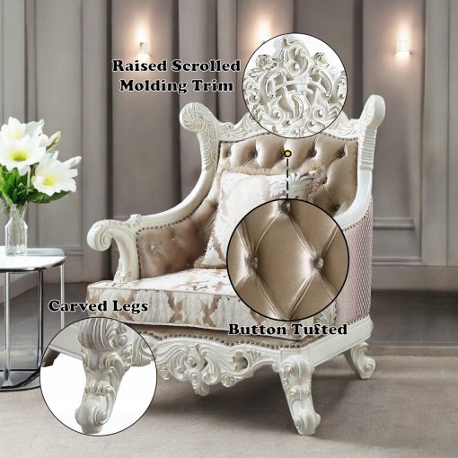 Acme Vanaheim Fabric & Antique White Chair with Pillow - Image 11
