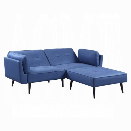 Acme Nafisa Blue Fabric Adjustable Sofa & Ottoman - Image 6