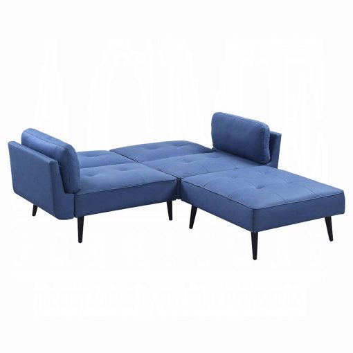 Acme Nafisa Blue Fabric Adjustable Sofa & Ottoman - Image 7