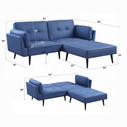Acme Nafisa Blue Fabric Adjustable Sofa & Ottoman - Image 11