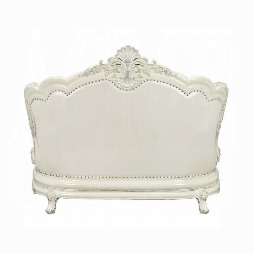 Acme Adara Pearl White Synthetic Leather & Antique White Loveseat with 5 Pillows - Image 3