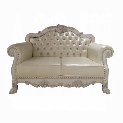 Acme Dresden Synthetic Leather & Bone White Loveseat with 3 Pillows - Image 4
