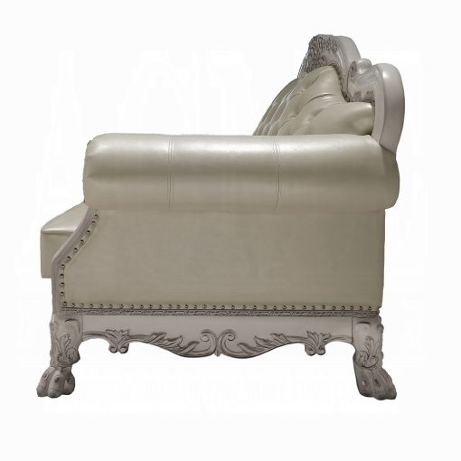 Acme Dresden Synthetic Leather & Bone White Loveseat with 3 Pillows - Image 5