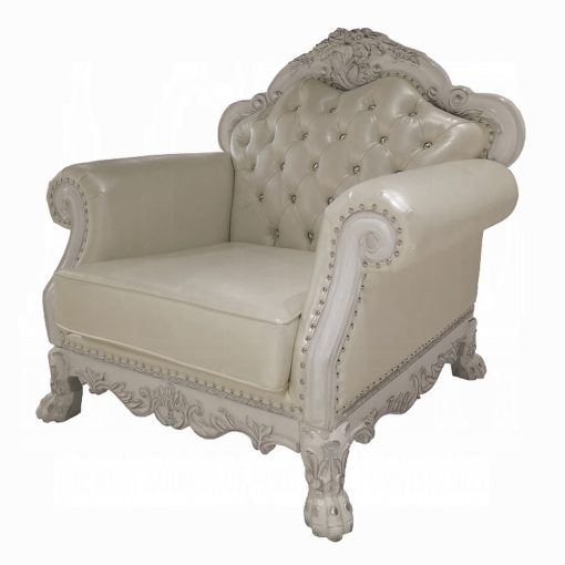 Acme Dresden Synthetic Leather & Bone White Chair with 2 Pillows - Image 4
