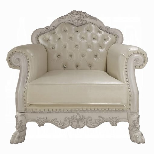 Acme Dresden Synthetic Leather & Bone White Chair with 2 Pillows - Image 3