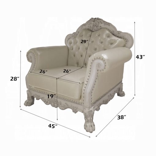 Acme Dresden Synthetic Leather & Bone White Chair with 2 Pillows - Image 7