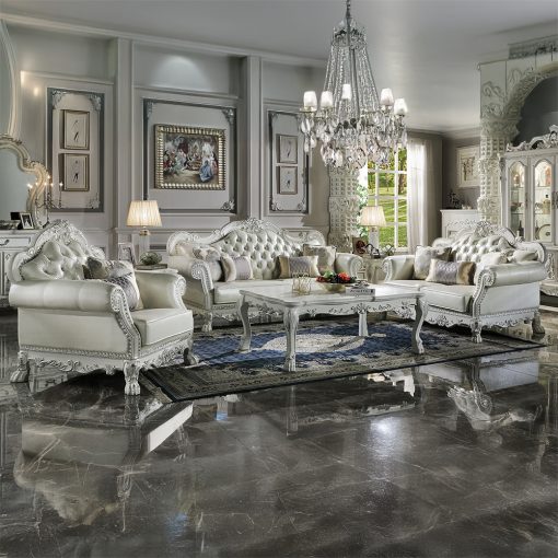 Acme Dresden Synthetic Leather & Bone White Chair with 2 Pillows - Image 2