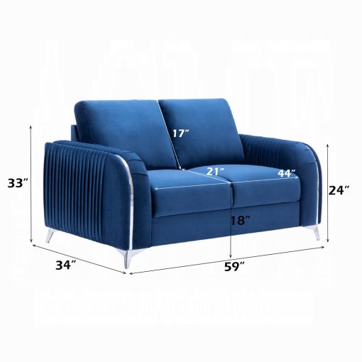 Acme Wenona Blue Velvet Loveseat - Image 7