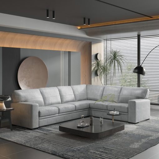 Acme Goma Light Gray Top Grain Leather Sectional Sofa with Sleeper